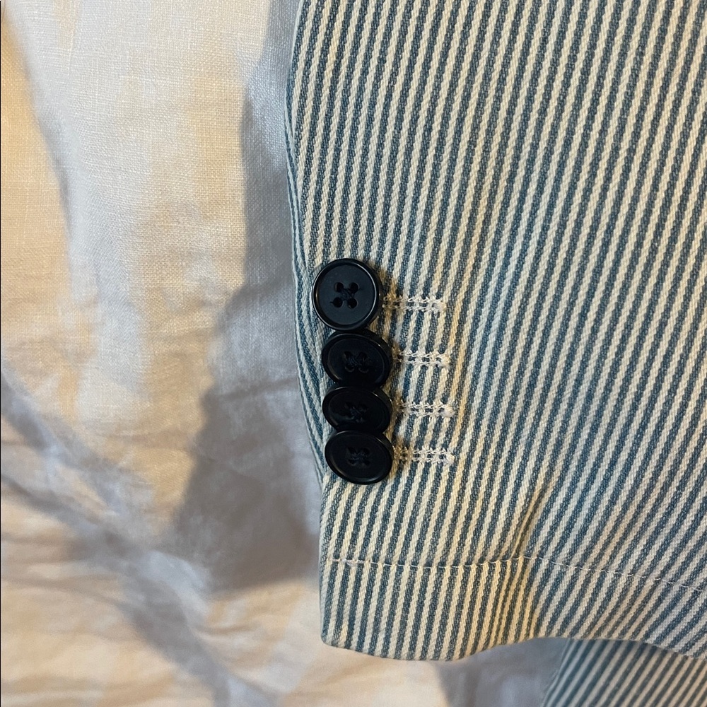 Officine Generale sear sucker Blue and White Striped Blazer - Picture 6 of 9